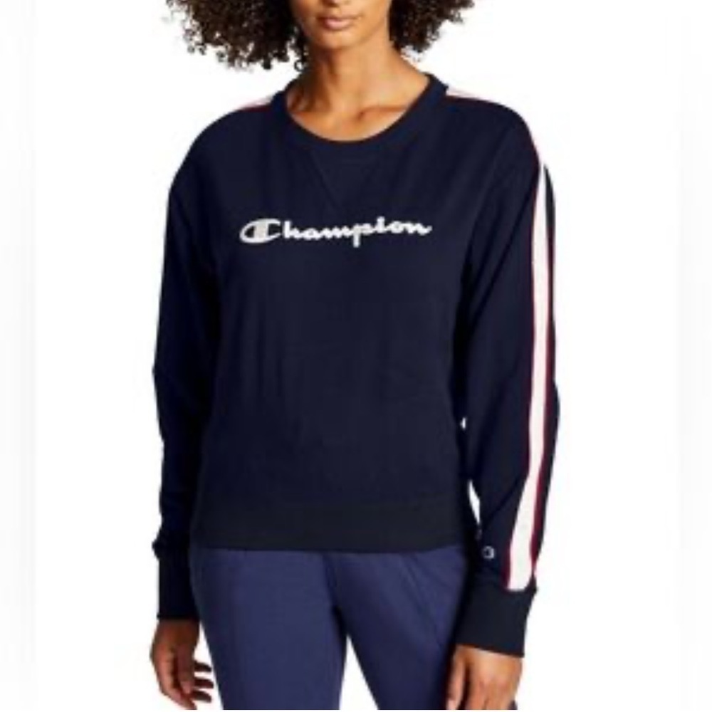 Champion Heritage Crew sweatshirt Dark Blue Crewneck with Red and White Accents